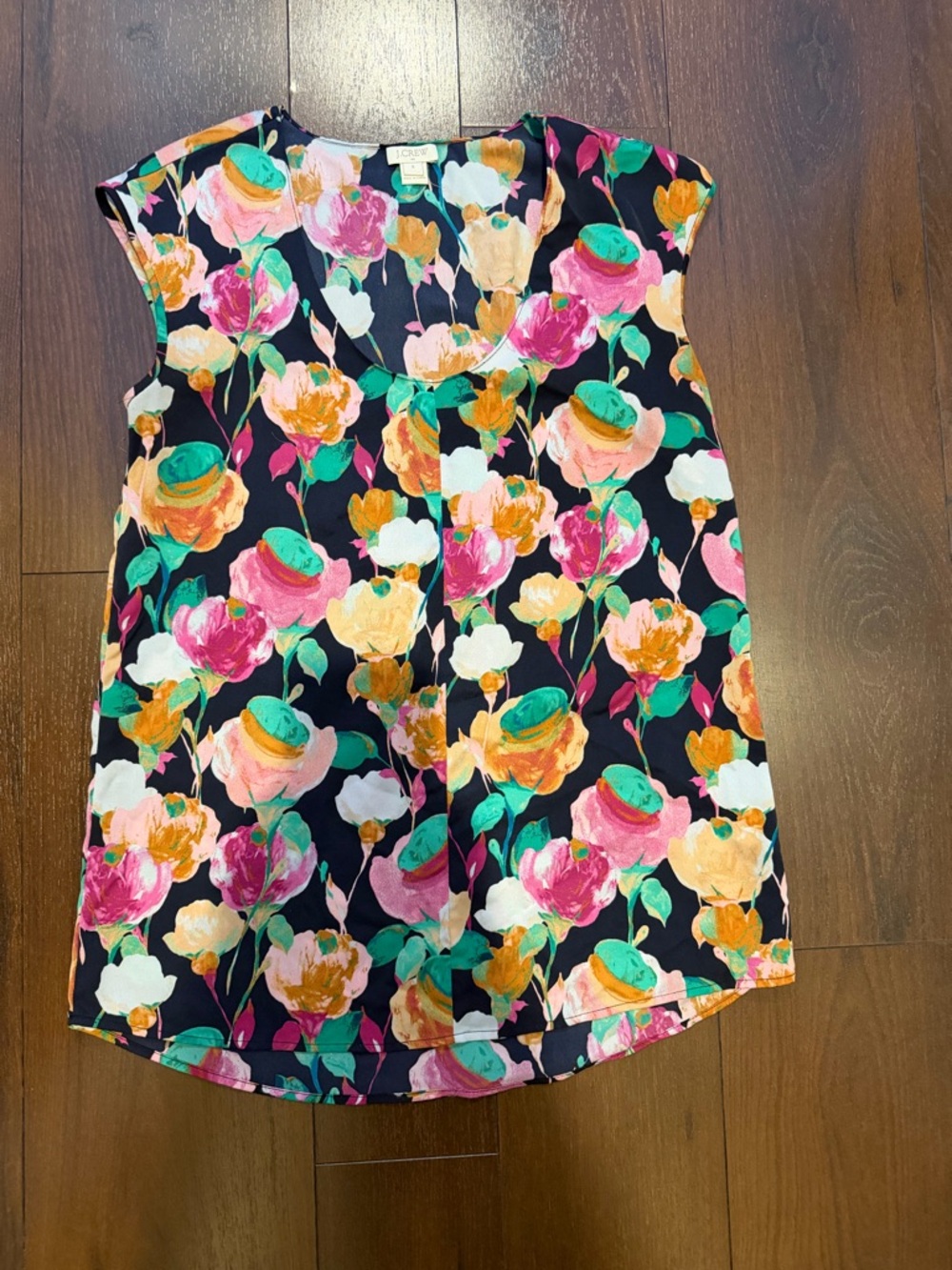 J.Crew navy floral 0 blouse shirt top women work short sleeve